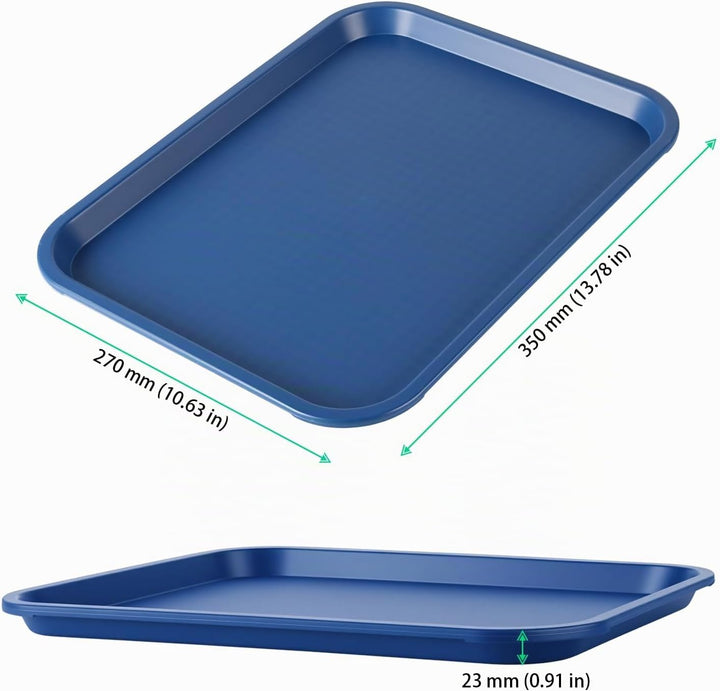 FUNSUEI 8 Stück Fast Food Tablett, 35 x 27 x 2,3cm Kunststoff Rechteckig Serviertablett, Blau Kunsts