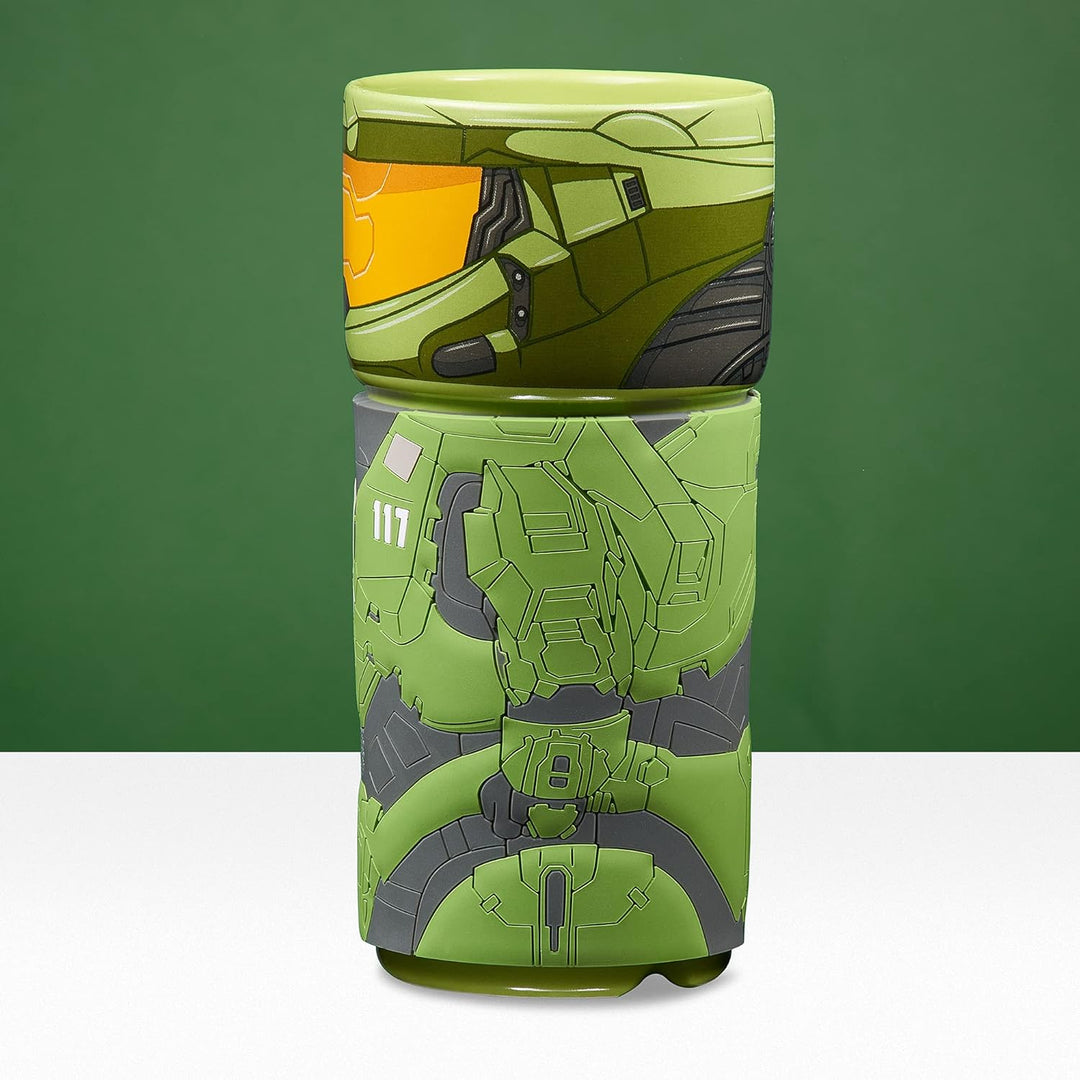 CosCups von Numskull Halo Master Chief Keramiktasse mit Gummihülle, 400 ml – Offizieller Halo-Mercha