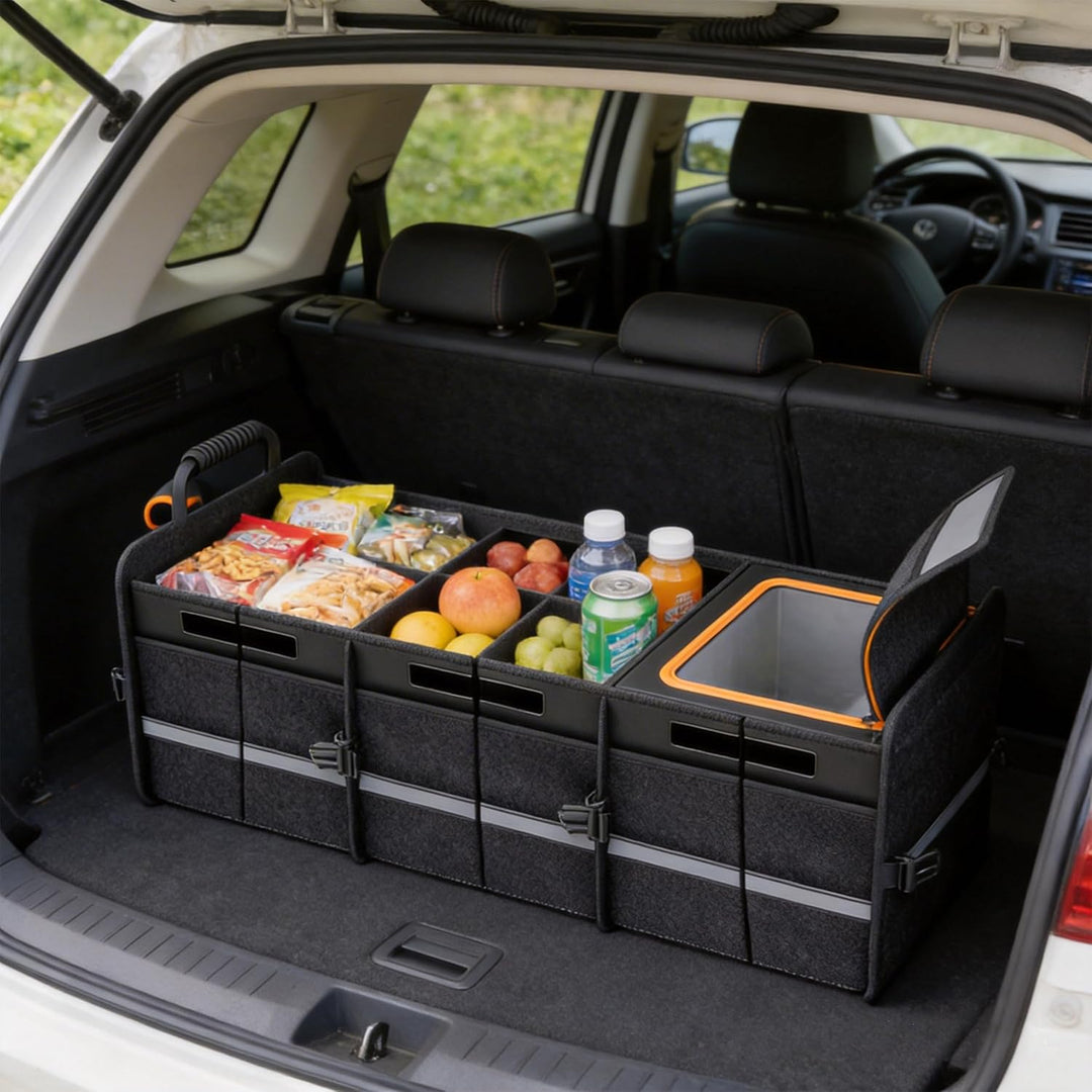 Organizer Kofferraum mit Deckel, Auto Kofferraum Organizer mit Kühltasche, Faltbare Aufbewahrungsbox