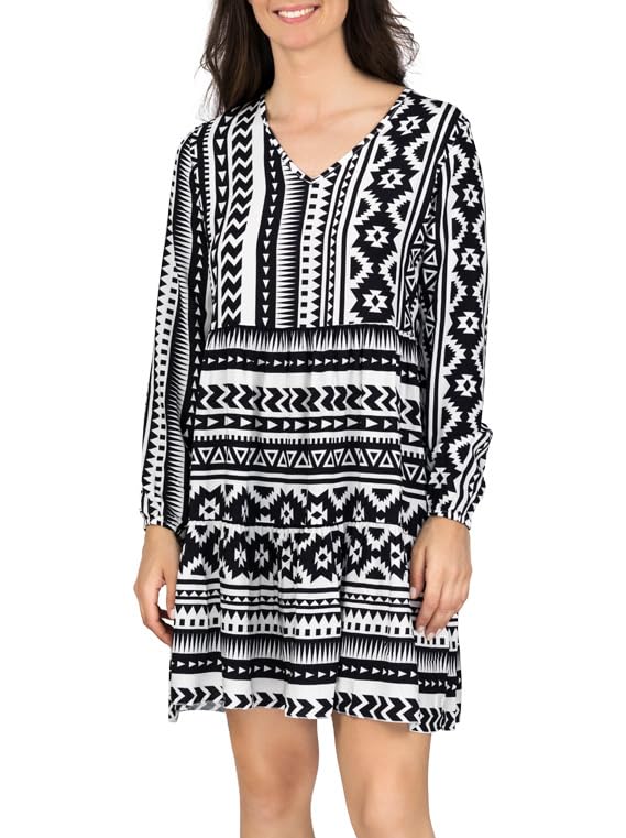 DENIMFY A Linien Kleid Damen DFIda Midikleid Kleider Strandkleid Sommerkleid Sommer Blumenmuster Ele