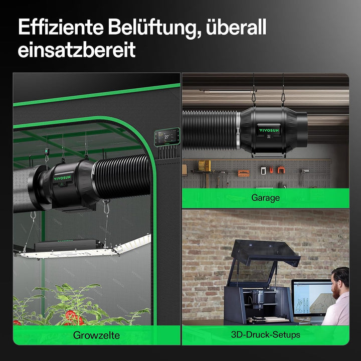 VIVOSUN Smart Rohrventilator 150mm Leise Abluftset 694m³/h E42A+Controller | AeroZesh T6 Abluftventi