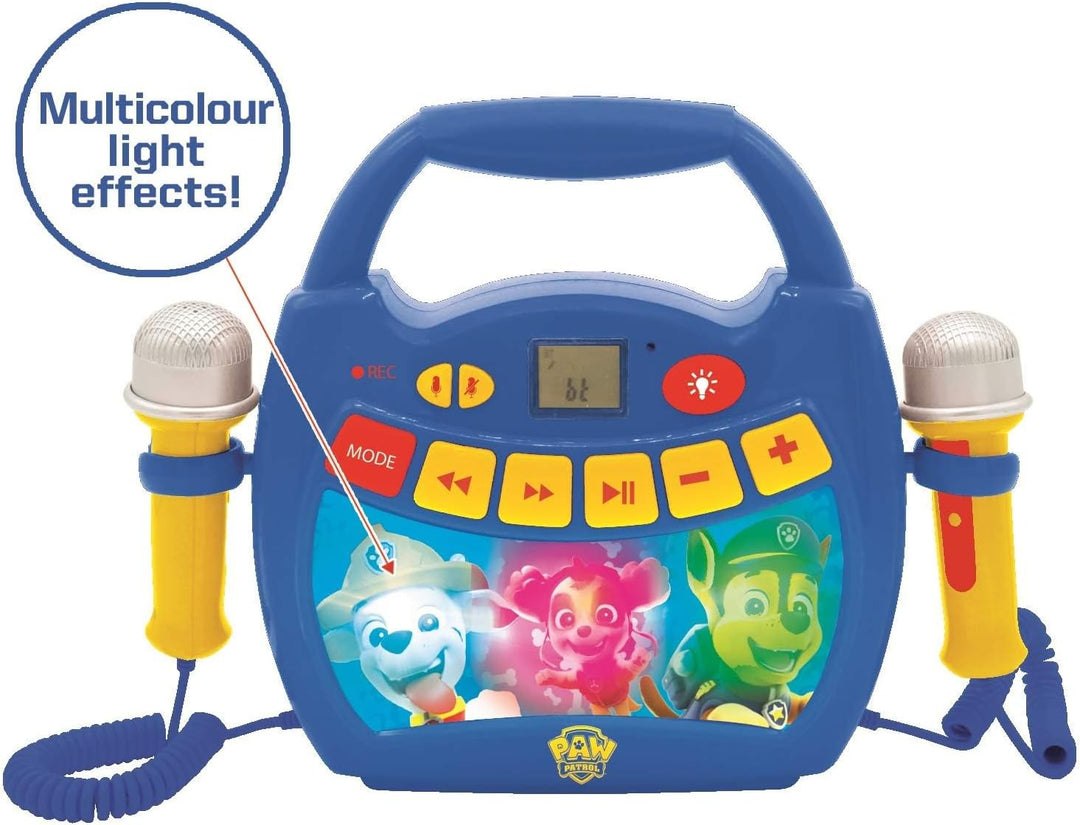 Lexibook MP320PAZ Paw Patrol-Tragbarer digitaler Karaoke-Player für Kinder-Mikrofone, Lichteffekte,