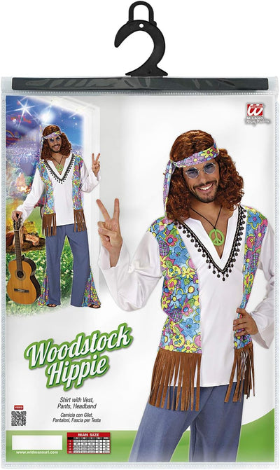 "WOODSTOCK HIPPIE MAN" (shirt withvest, pants, headband) - (M), M
