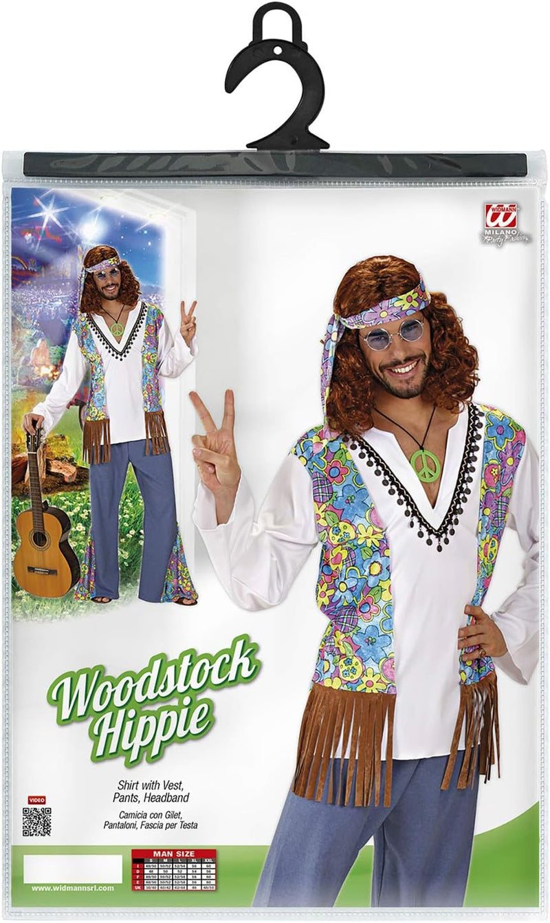 "WOODSTOCK HIPPIE MAN" (shirt withvest, pants, headband) - (M), M