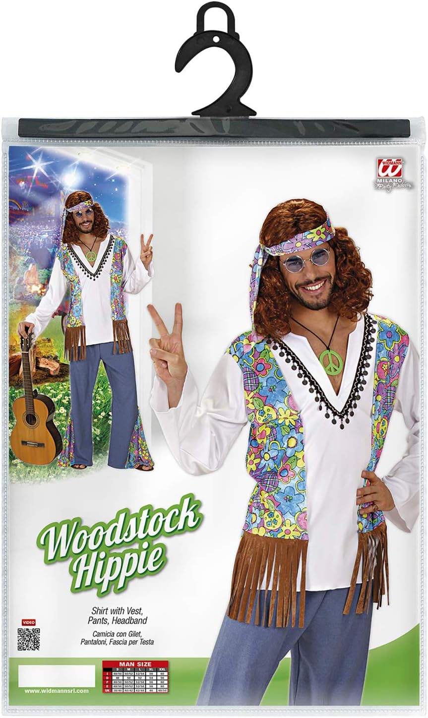 "WOODSTOCK HIPPIE MAN" (shirt withvest, pants, headband) - (L), L