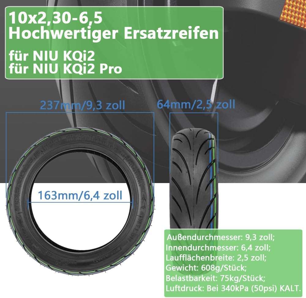 VOLOHAS 10-Zoll-Vakuumreifen für NIU KQi2/KQi2 Pro Elektroroller 10 * 2,3-6,5 Spezielle explosionsge