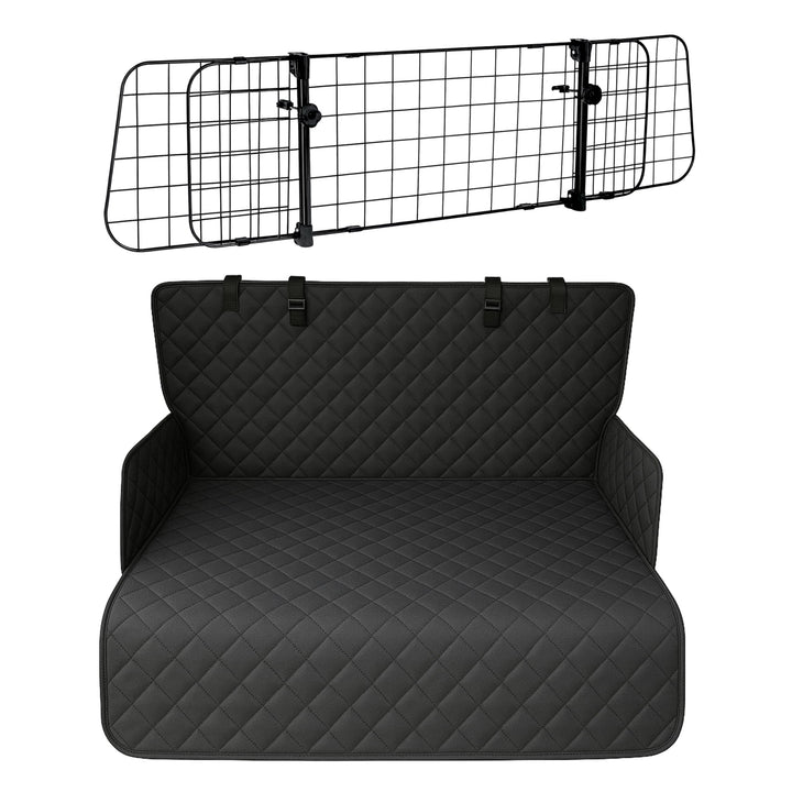 Hunde Auto Set - Wasserabweisende Kofferraumdecke & Verstellbares Hundegitter (90-155 cm breit, 75-1