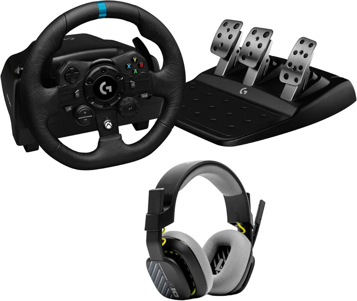 Logitech G G923 TRUEFORCE Gaming Rennlenkrad mit Pedalen + A10 Gaming-Headset Gen 2 Kabelgebundenes