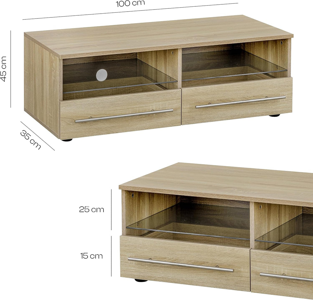 Baroni Home TV-Schrank für Wohnwand mit 2 Ablagen und 2 Schubladen, Loch für Kabeldurchführung aus M