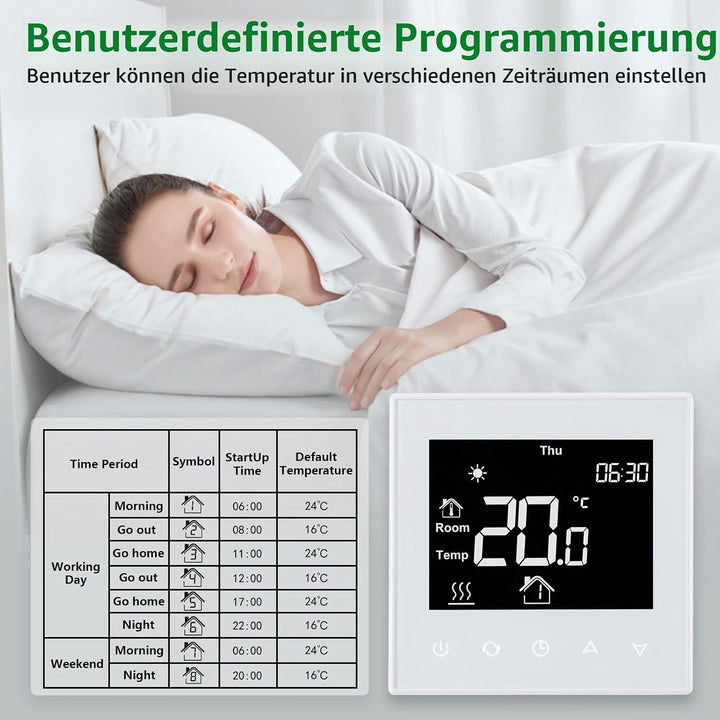 Wengart Digital Thermostat für Elektrische Fussbodenheizung Heizsysteme WG505,Unterputz Programmierb