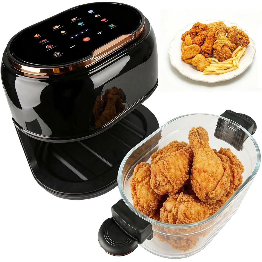 Heissluftfritteuse 5L Airfryer,1350W 9 in 1 Multifunktionalität Touchscreen Air Fryer mit Glaskorb&S