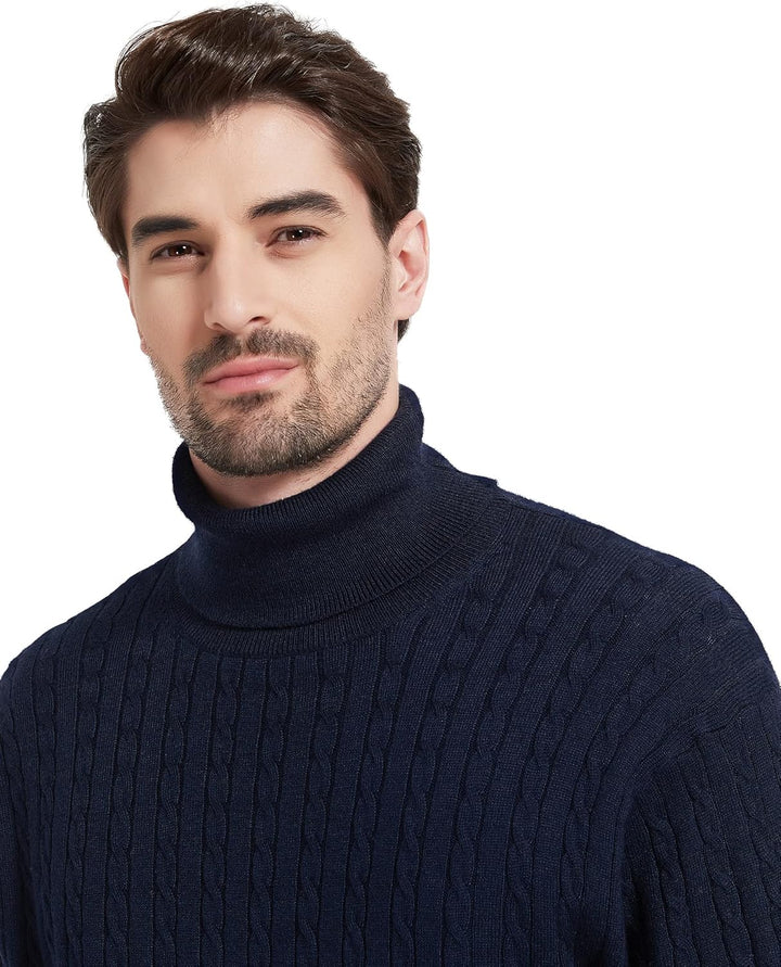 Kallspin Herren Turtleneck Wollmischung Rollkragen Pullover Relaxed Fit Langarm Zopfstrick Jumper S