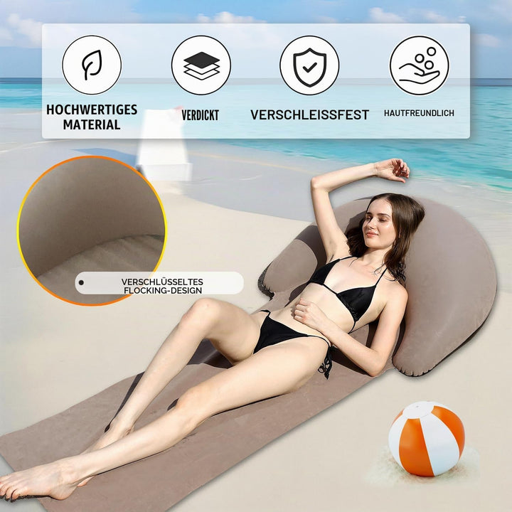 Aufblasbare Strandmatte Loungesessel, Outdoor-Sonnenbaden-Isomatte mit aufblasbarem Kissen, tragbare
