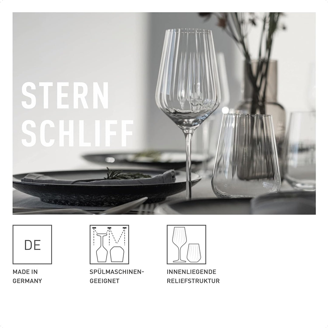 RITZENHOFF 3671002 Weissweinglas Set 300 ml – Serie Sternschliff Nr. 2 – 2 Stück – mit Relieflinie –