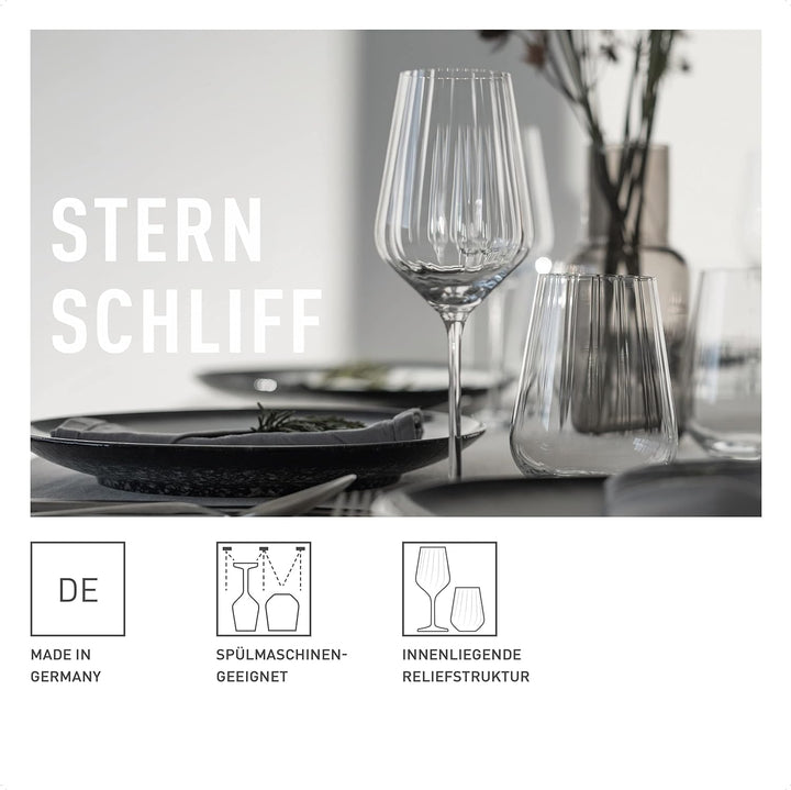 RITZENHOFF 3671002 Weissweinglas Set 300 ml – Serie Sternschliff Nr. 2 – 2 Stück – mit Relieflinie –