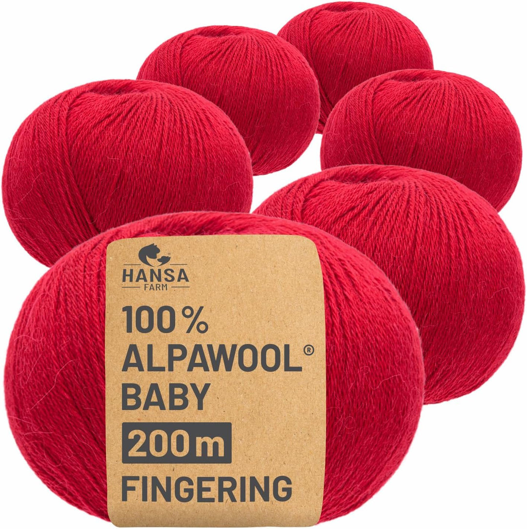 HANSA-FARM | 100% Baby Alpakawolle in 50+ Farben (kratzfrei) - 300g Set (6 x 50g) - weiche Alpaka Wo