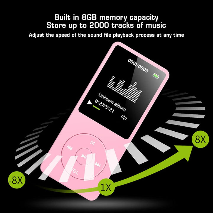 8 GB MP3 MP4 Player, Tragbarer Musik Player mit 1,8 Zoll TFT HD Bildschirm, Sportmusik Player mit Ko