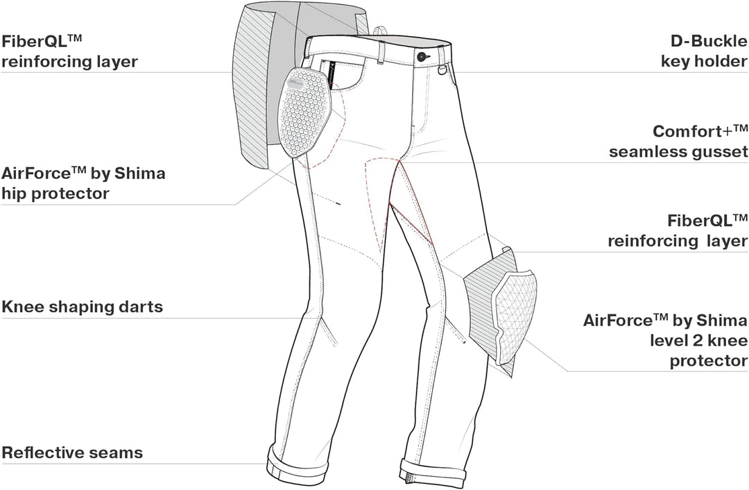 SHIMA DEVON Motorradjeans - Belüftete Elastische Slim Fit Biker Motorradhose mit FiberQL-Verstärkung