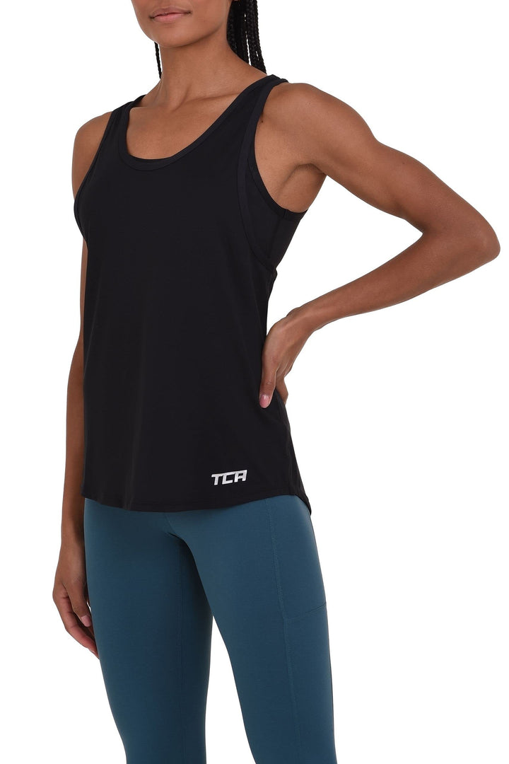 TCA Damen 2 in 1 Training Tanktop und BH mit herausnehmbaren Körbchen Schwarz L, Schwarz L