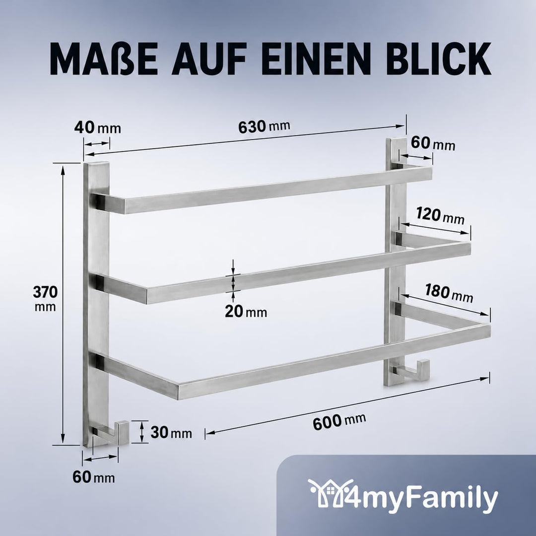 Premium Handtuchhalter ohne Bohren für das Bad | Keine Bakterienbildung | Schrauben verdeckt durch W