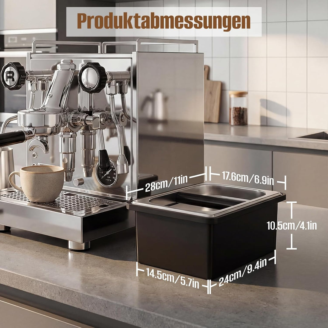 Abklopfbehälter für Siebträger, Espresso Klopfbox Edelstahl, Abschlagbox Knock Box mit stossdämpfend