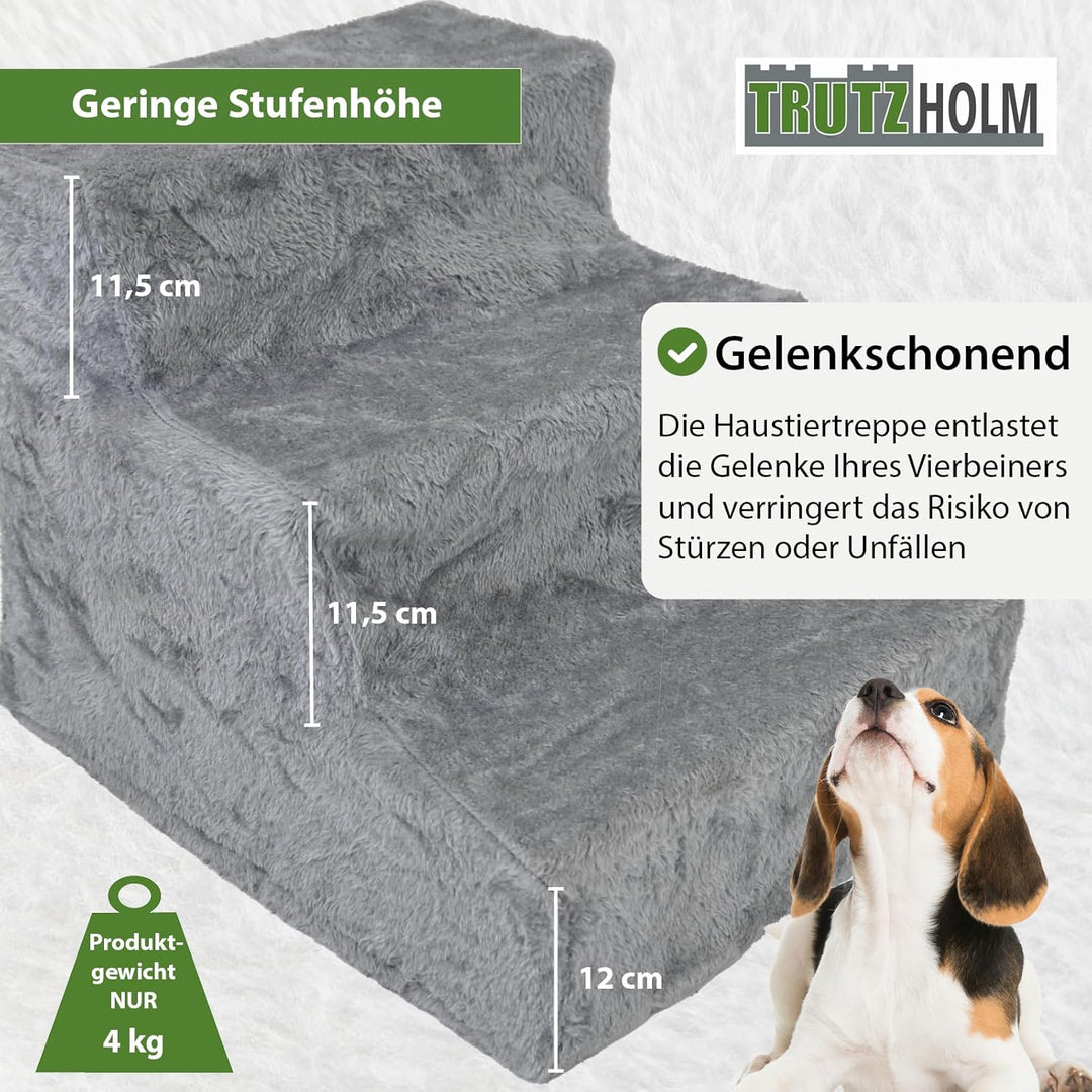 TRUTZHOLM Hundetreppe 3 Stufen Hunderampe für Bett und Sofa, Abnehmbarer, waschbarer Plüschbezug in
