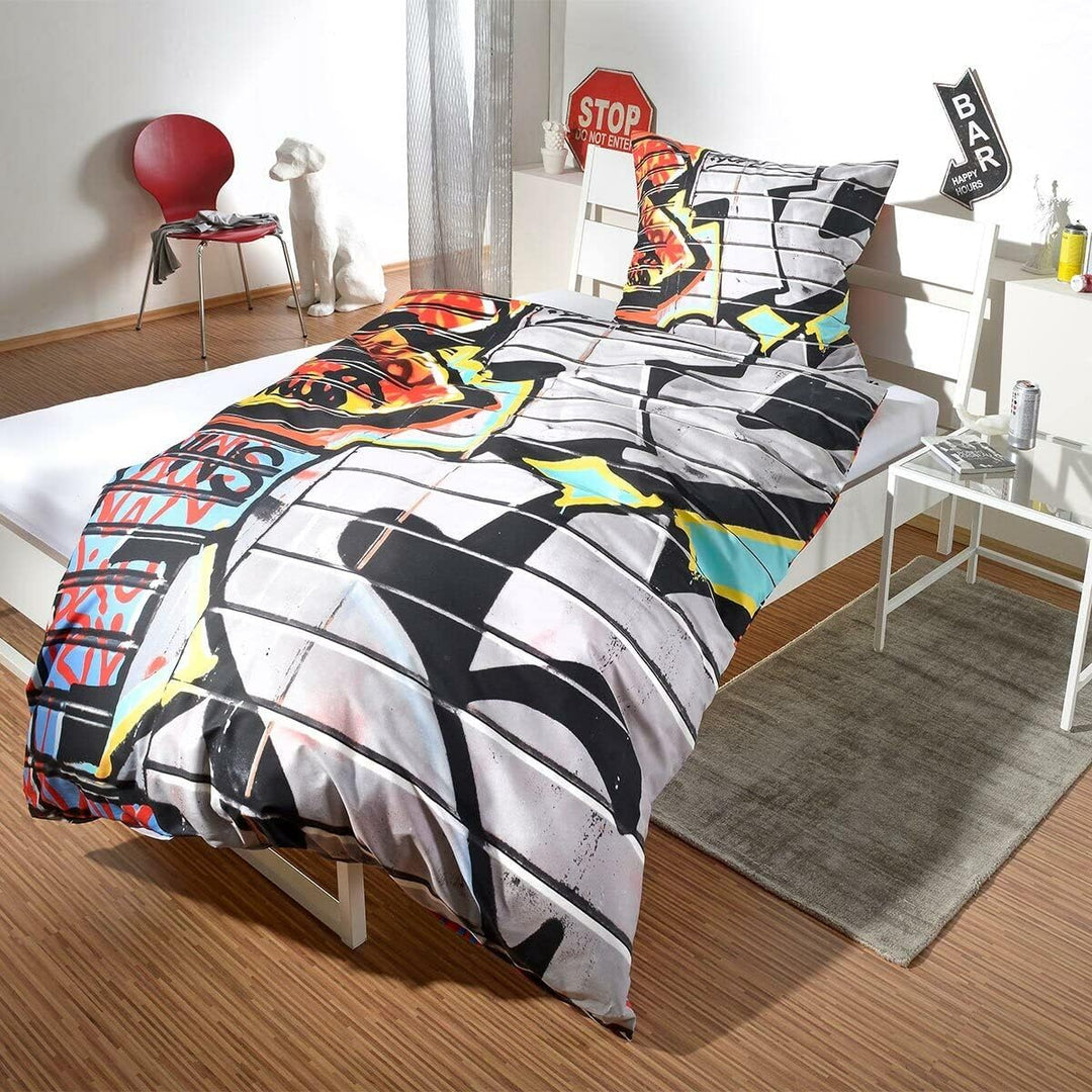 G BETTWARENSHOP Renforcé Bettwäsche Set Graffiti • mega Coole Bunte Jugendzimmer Bettwäsche NYC Stre