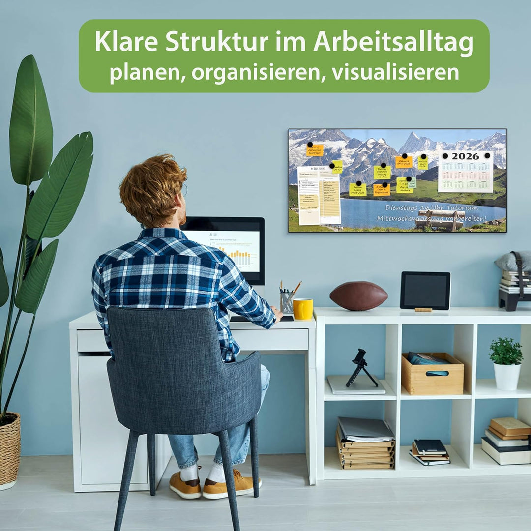 banjado Magnettafel schwarz 78 x 37cm / Magnetwand Metall/Magnetpinnwand als Memoboard/Pinnwand Magn