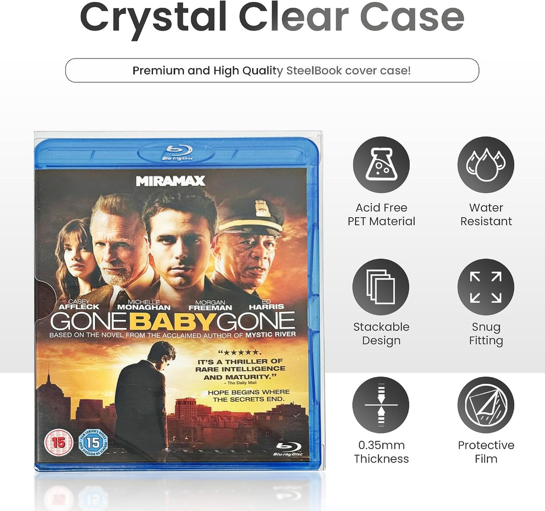 Blu-Ray Steelbook-Schutzhülle, 0,35 mm, kristallklar, PET, passgenau, sichtbarer Rücken, für keine J