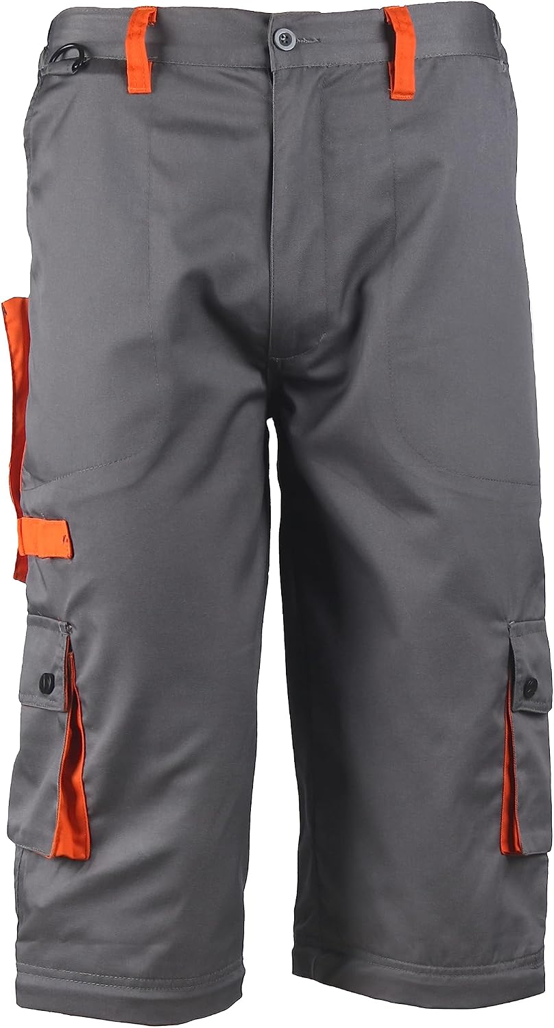 Stenso Desman Herren Bundhosen Cargohose und kurzen Arbeitshosen 2 in 1 - Grau/Orange 52, 52