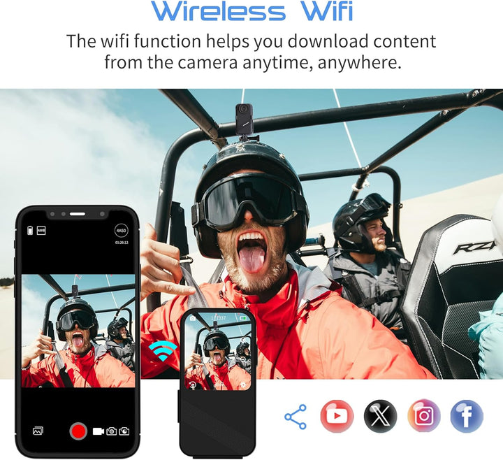 Apexcam K20 Touchscreen Action Cam 4K60FPS 48MP WiFi 8X Zoom EIS 20m Wasserdicht mit 64GB Sportskame