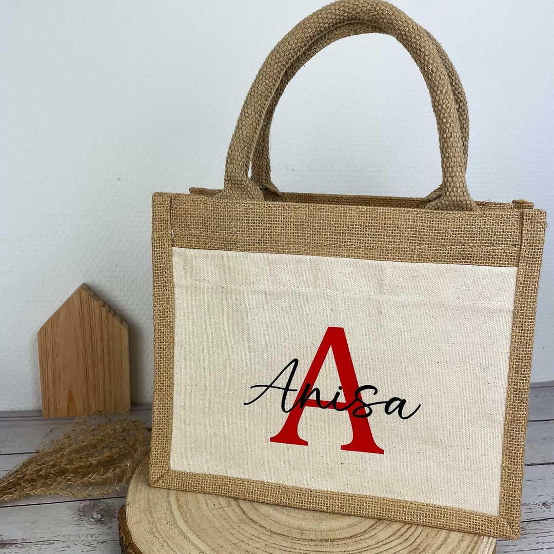 mamir home Jute/Baumwoll Tasche Initial + Name | personalisiert in Wunschfarbe | 2 Grössen | Geschen