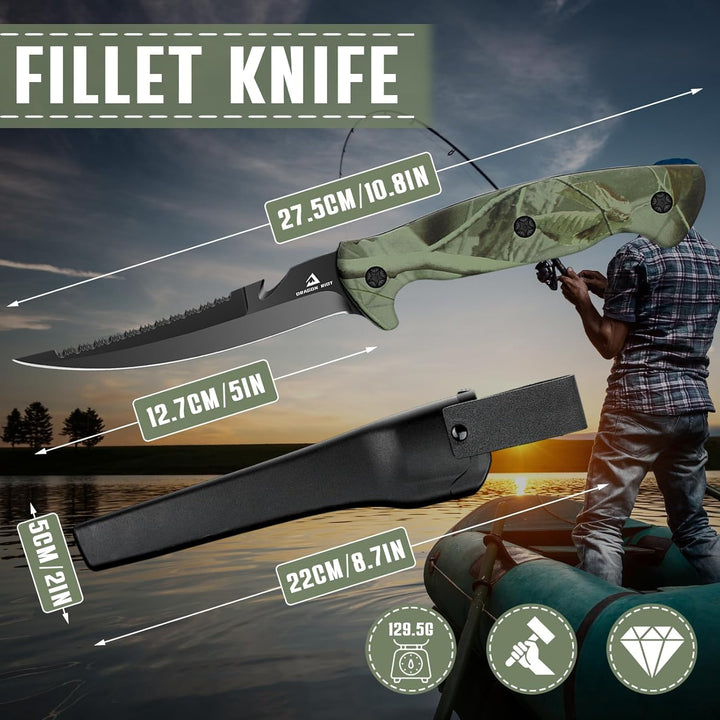 DRAGON RIOT Filetiermesser Fisch 13CM, Edelstahl Fischmesser mit Anti-Rutsch-Griff, Full Tang Ausbei