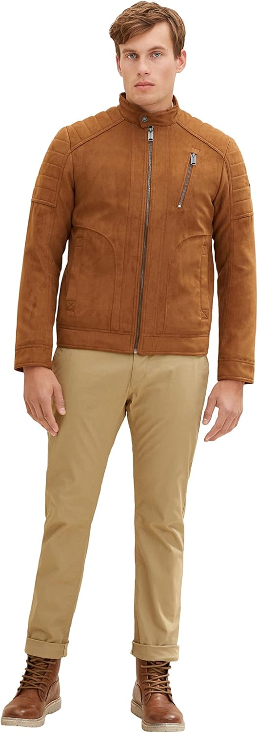TOM TAILOR Herren Fakeleder Bikerjacke M 30512 - Fox Brown Fake Leather, M 30512 - Fox Brown Fake Le