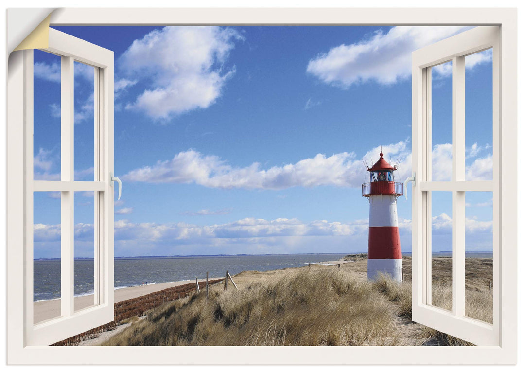 ARTland Wandbild selbstklebend Vinylfolie 100x70 cm Fensterblick Fenster Strand Meer Maritim Düne Le