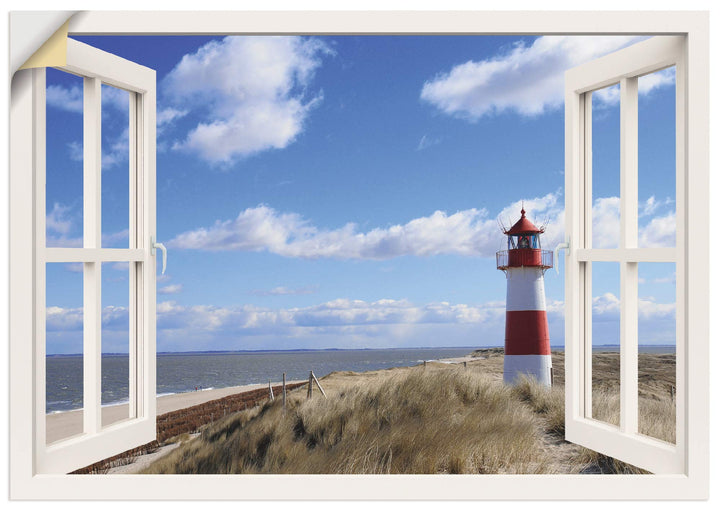 ARTland Wandbild selbstklebend Vinylfolie 100x70 cm Fensterblick Fenster Strand Meer Maritim Düne Le