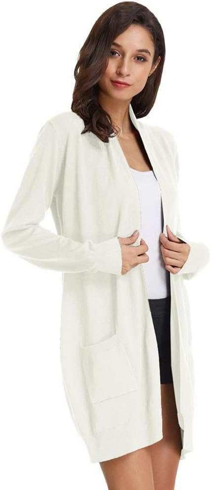 GRACE KARIN Damen Langarm Offene Strickjacke Lang Strickmantel Casual High Stretchy Cardigan mit Tas