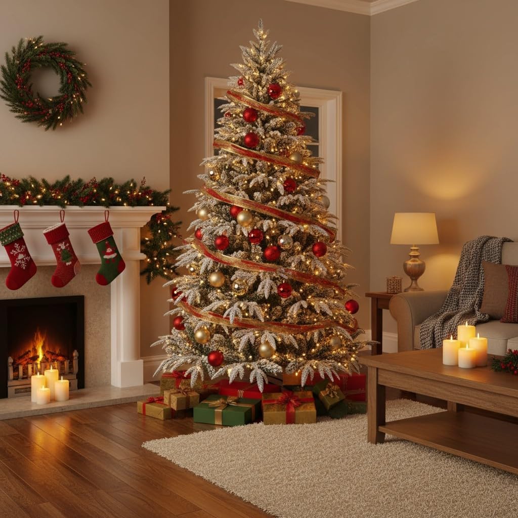 4ft/1.2m Künstlicher Weihnachtsbaum Lappland Tanne - Schnee beflockt Grün 332 PE/PVC Zweigspitzen, k