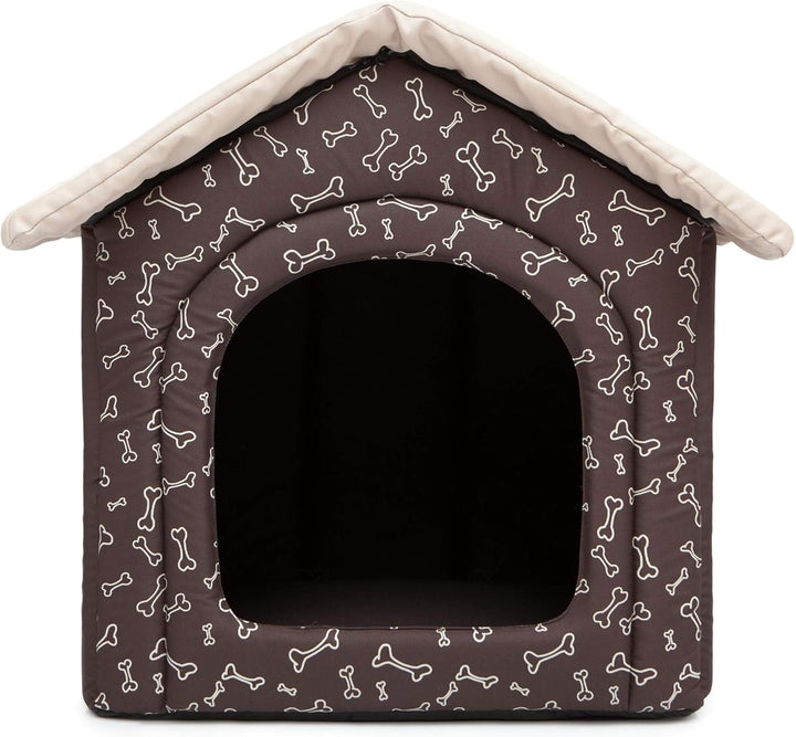 Hundehütte Hundehöhle Hundebett Hundehaus Katzenhöhle mittle L - 52x46 cm braun mit Knochen L - 52x4