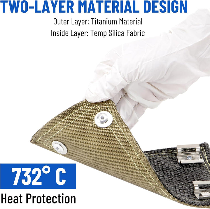 Hitzeschutzband Auspuff, Hitzeschutzmatte 20 x 10 cm Titanium Auspuffband Hitzeschild, mit Schlauchk