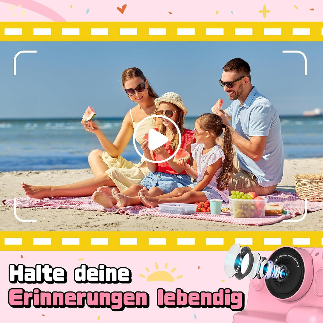 Sofortbildkamera Kinder, 1080P Kinderkamera Sofortbildkamera mit 180° Klappobjektiv, 2" Kinderkamera