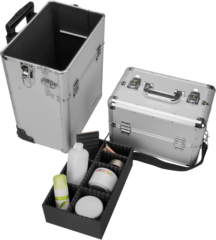 anndora 2 Rad Werkzeug Trolley 60 Liter Werkzeugkoffer silber, Silber