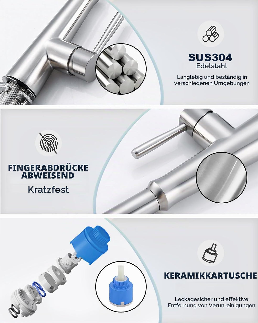 Wasserhahn Küche, Hochdruck Küchenarmatur Ausziehbar,360° Schwenkbar Armatur Küche Mischbatterie mit