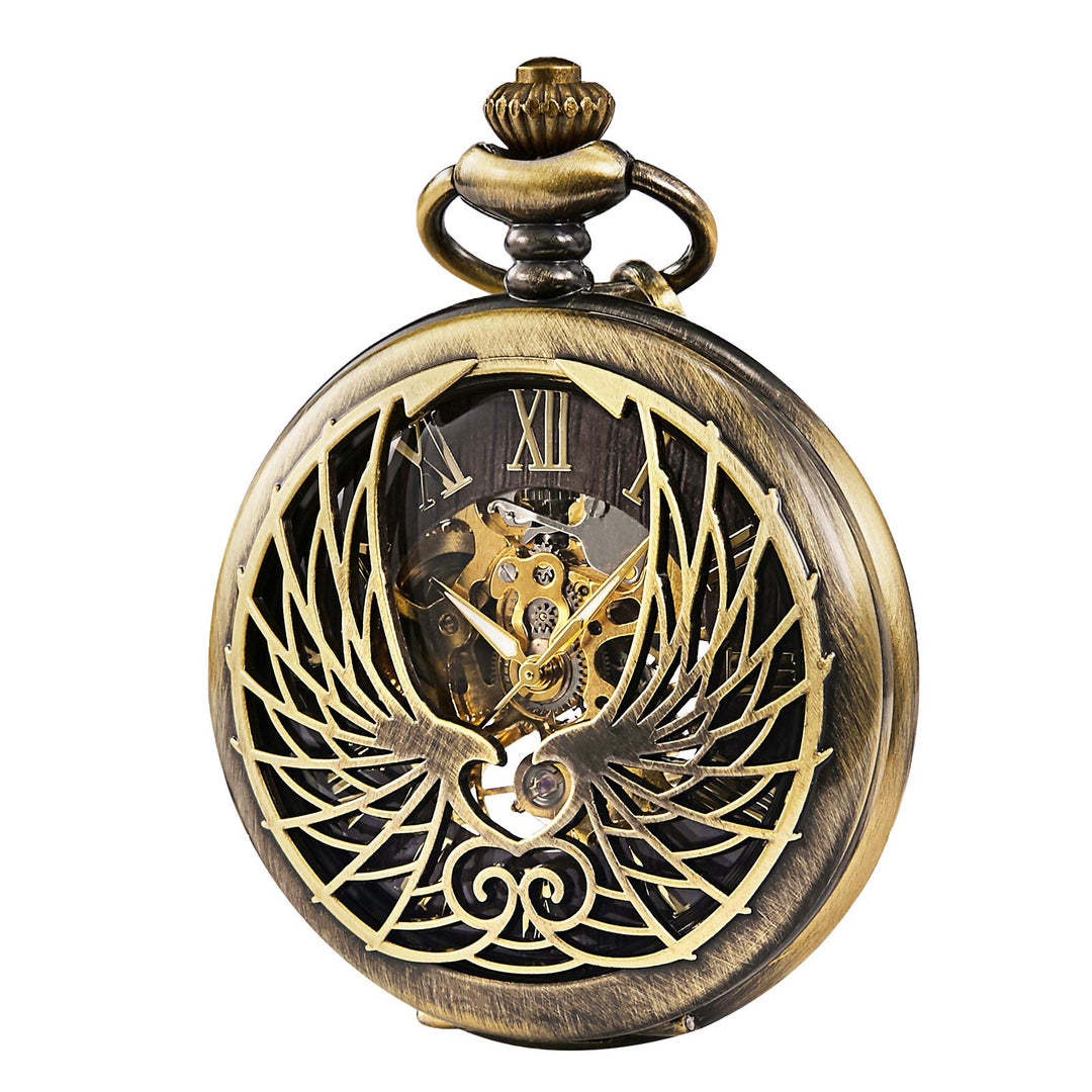 TREEWETO Unisex Taschenuhr mit Kette Analog Handaufzug Adler Skelett R?mische Ziffern Bronze