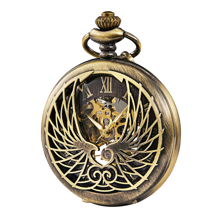 TREEWETO Unisex Taschenuhr mit Kette Analog Handaufzug Adler Skelett R?mische Ziffern Bronze