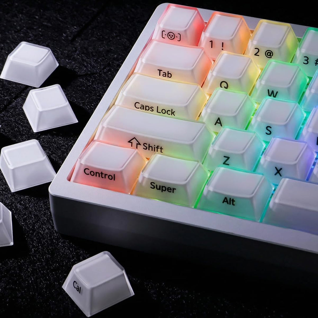 JakeTsai Velvet Crystal Jelly White Keycaps, 126 Keys Double Shot PC Keycaps Dye-Sub Cherry Profile
