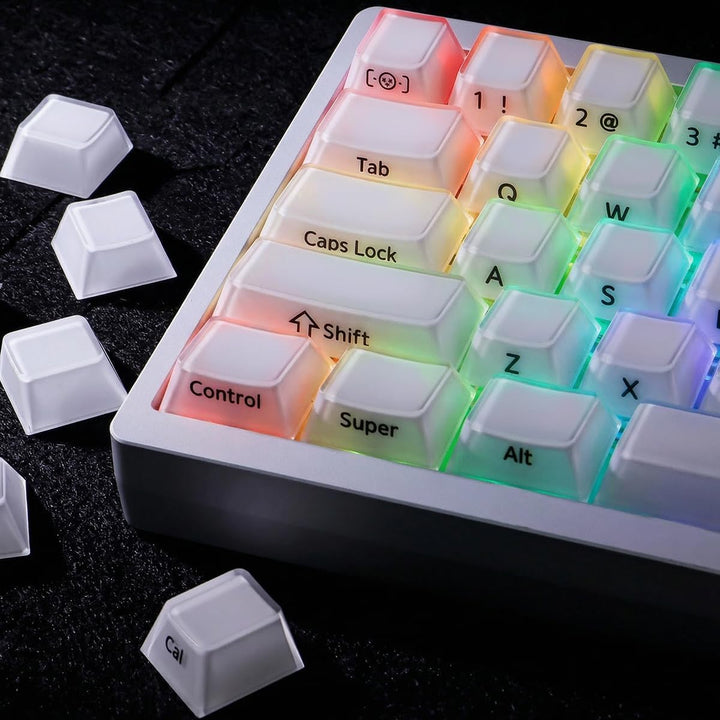 JakeTsai Velvet Crystal Jelly White Keycaps, 126 Keys Double Shot PC Keycaps Dye-Sub Cherry Profile