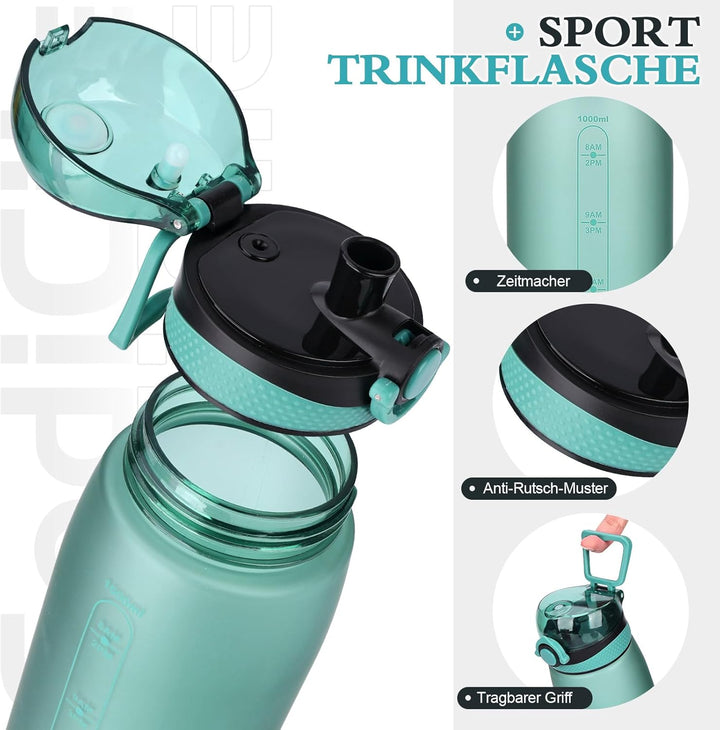 CodiCile Trinkflasche 1L, Wasserflasche 1L BPA-Frei, Auslaufsichere 1 Liter Trinkflasche, Tritan Spo