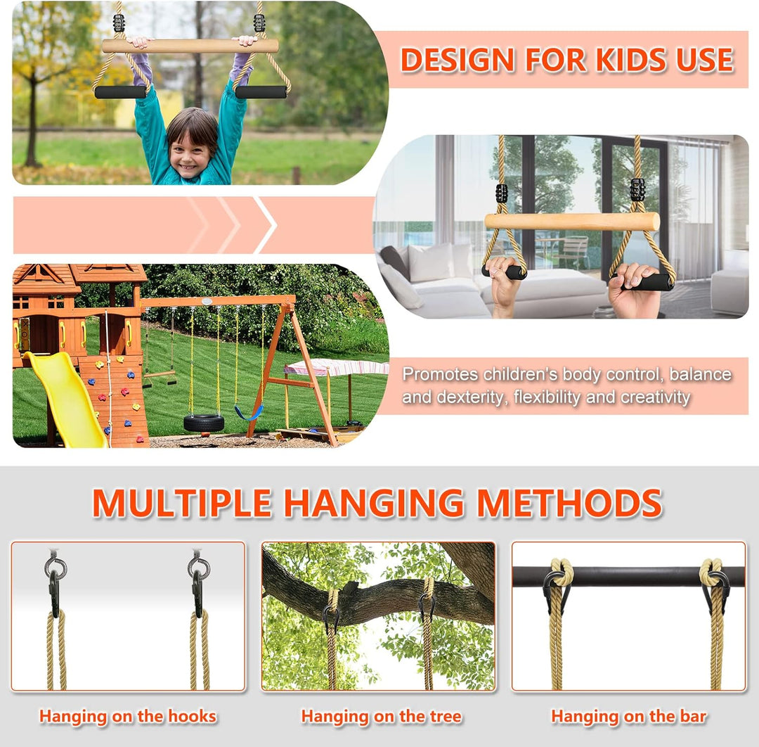 Trapez Schaukel, Kinderholz Multifunktions Einstellbar Schaukel mit Weicher Schwamm Griff Indoor Out