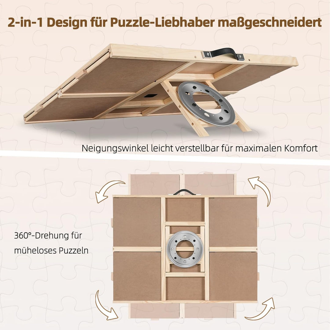 1500 Teile 2-in-1 Neigbares & Drehbares Puzzle-Brett für Erwachsene, Holz-Puzzleschreibtisch mit 4 S